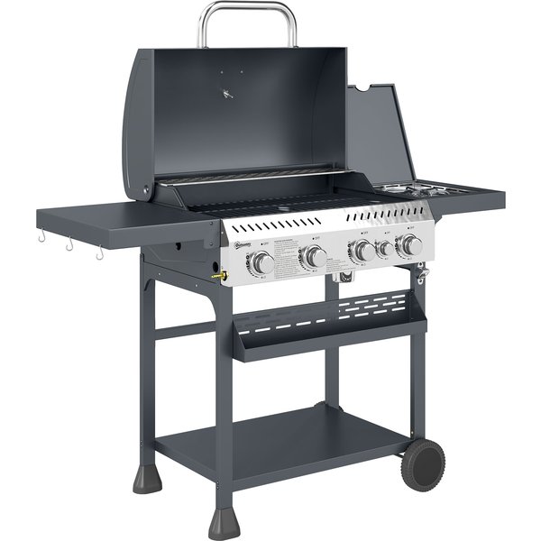 Outsunny Galvanised Steel 4+1 Gas Burner BBQ Grill Trolley, Black Aosom UK
