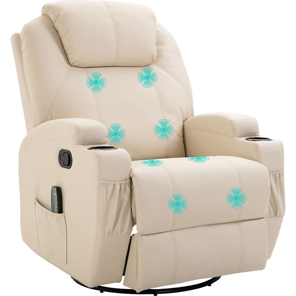 HOMCOM Relaxsessel mit Liegefunktion, Massagesessel elektrisch, 5 Massage-Modi, Kunstleder, Cremeweiß, 84x92x109cm Aosom