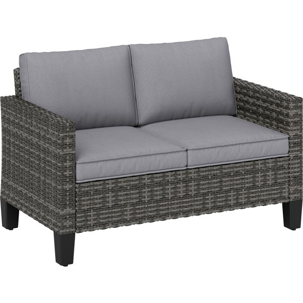 Outsunny Two-Seater Rattan Outdoor Sofa - Dark Grey