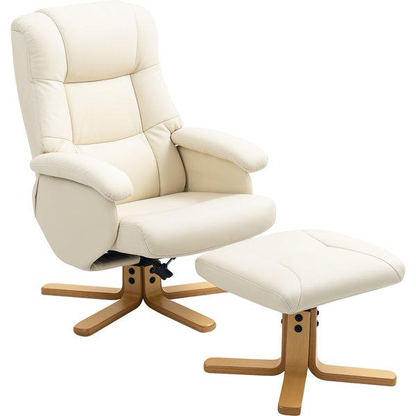 Homcom Fauteuil Relax Avec Repose-Pied Fauteuil De Relaxation Pivotant 360° Dossier Inclinable Charge 120 Kg CrèMe-image