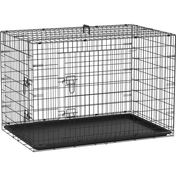 Pawhut Cage Caisse De Transport Pliante Pour Chien En Acier 2 Portes Verrouillables 121 X 77 X 82 Cm Noir-image