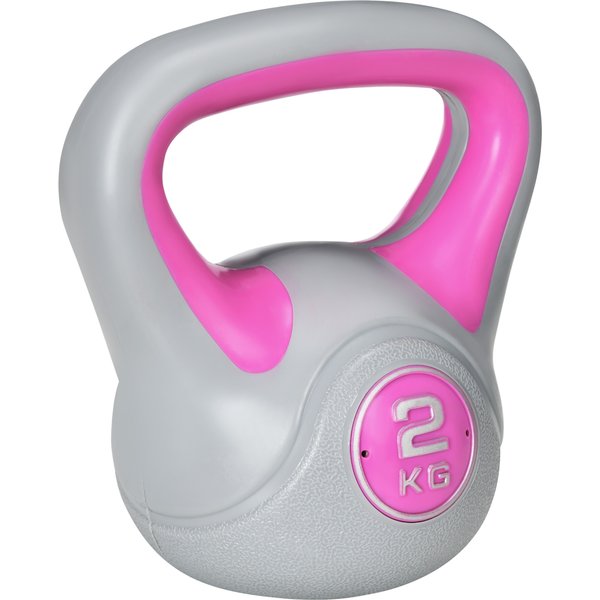SPORTNOW Kettlebell, 2kg Kettle Bells with Handle for Home Gym Weight Lifting and Strength Training, Pink and Grey