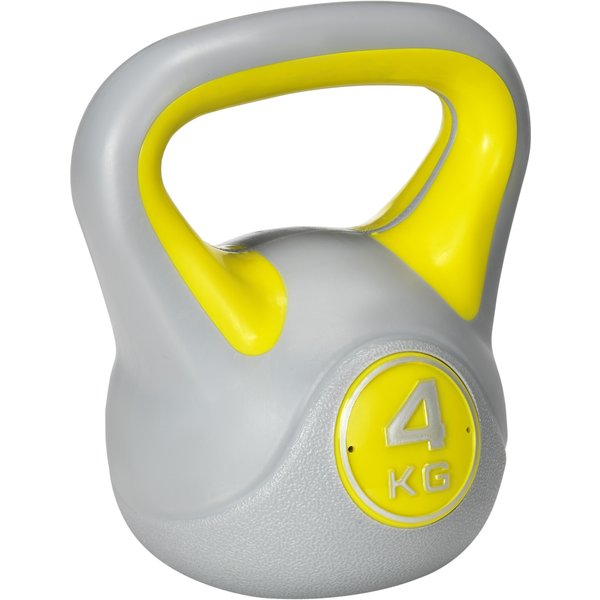 SPORTNOW Kettlebell, 4kg Kettle Bells with Handle for Home Gym Weight Lifting and Strength Training, Yellow and Grey | Aosom Ireland