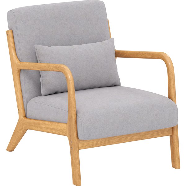 HOMCOM Sessel Loungesessel mit Armlehne, Lendenkissen, Gepolstert Relaxsessel mit Holzrahmen, Samtoptik, S-Feder, für Schlafzimmer, Wohnzimmer, Grau Aosom