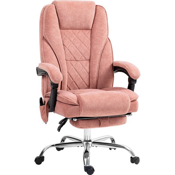 Vinsetto Fauteuil De Bureau Massant Et Chauffant Hauteur RéGlable Dossier Inclinable TéLéCommande Repose-Pieds RéTractable Rose-image