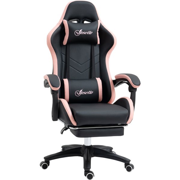 Vinsetto Computer Gaming Chair, PU Leather Desk Chair with Footrest, Swivel Task Chair with 135° Reclining Back and Lumbar Support, PC Chair for Adults, Black and Pink | Aosom Ireland