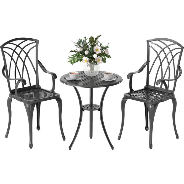 Outsunny Patio Cast Aluminium 3 PCS Bistro Set Coffee Table & 2 Chairs Set Outdoor Garden Furniture Set