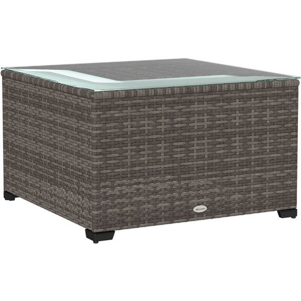 Outsunny 62 x 62cm Glass-Top Rattan Side Table - Black