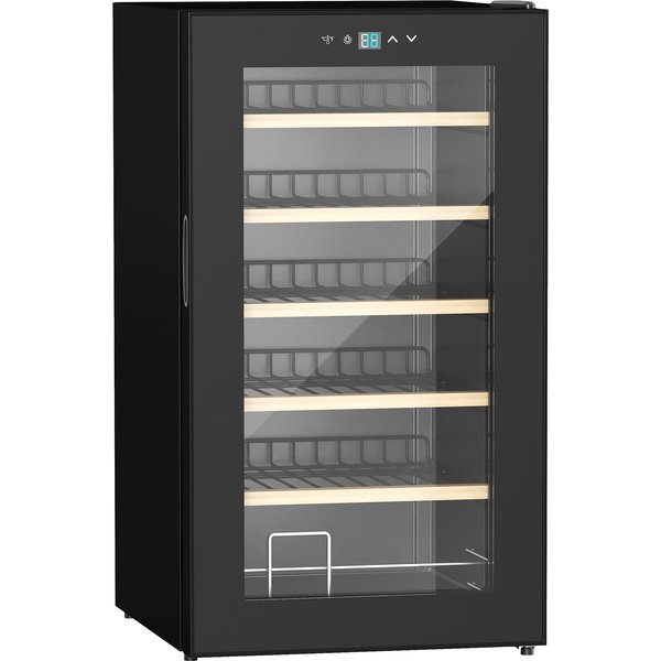 HOMCOM 24 Bottles Freestanding Wine Fridge w/ Glass Door, 65L Single Zone Wine Cooler Fridge w/ Digital Touch Screen Controls, LED Light, Black