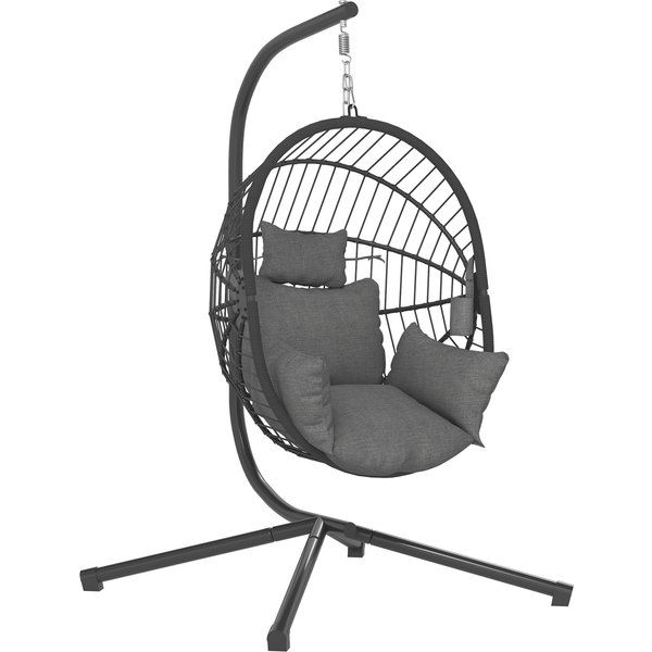 Outsunny Outdoor Swing Chair with Thick Padded Cushion, Patio Hanging Chair with Metal Stand, Foldable Basket, Cup Holder, Rope Structure | Aosom Ireland