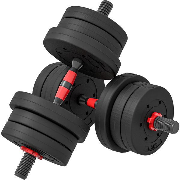 HOMCOM 20kg 2 IN 1 Adjustable Dumbbells Weight Set, Dumbbell Hand Weight Barbell for Body Fitness, Lifting Training Black Aosom UK