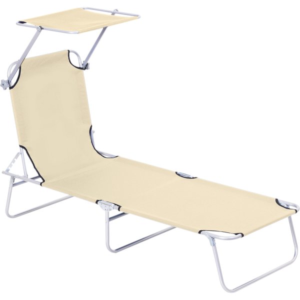 Outsunny Transat Bain De Soleil Pliable Chaise Longue Pliante Dossier Inclinable Multi-Positions Et Pare-Soleil RéGlable-image
