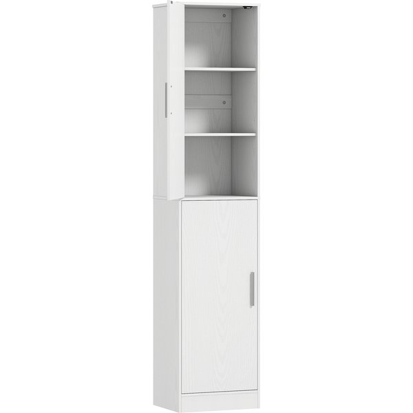 Homcom Meuble De Salle De Bain Colonne Avec 2 Portes Et 4 éTagèRes RéGlables, 40 X 35 X 180 Cm, Blanc-image