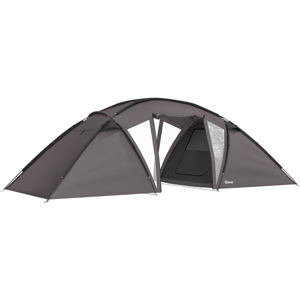 Outsunny Tente De Camping Familiale Pour 4-6 Personnes, Tente Tunnel ImperméAble 3000 Mm Avec 2 Portes, Sac De Transport, Noir-image