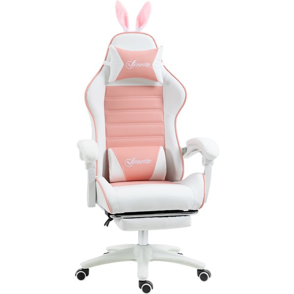 Vinsetto Chaise De Gaming Avec Support Lombaire, Hauteur RéGlable, Dossier Inclinable, Oreilles De Lapin Et Appui-TêTe, Rose-image