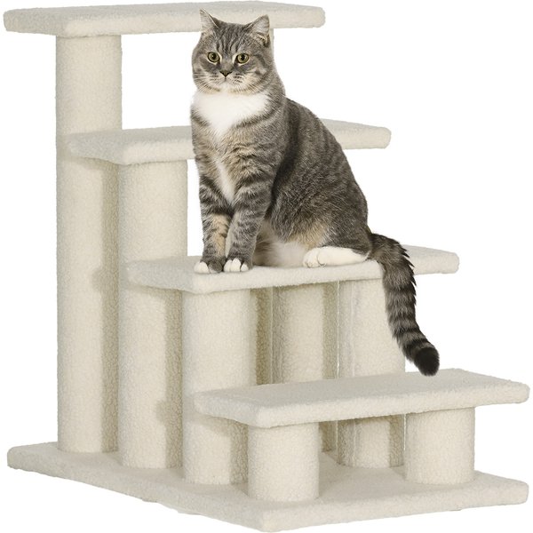 Pawhut Arbre à Chat Escalier Pour Chien & Chat 4 Marches En Cachemire D'agneau - 63,5X43X60 Cm, Marron Clair Aosom France-image