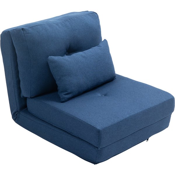 Homcom Chauffeuse Canapé-Lit Convertible Fauteuil 1 Place Avec 1 Coussin Avec Dossier RéGlable, Bleu Foncé-image