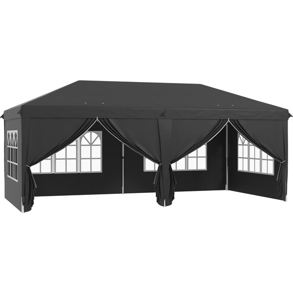 Outsunny 3 x 6m Pop Up Gazebo with Sides, Portable Height Adjustable Party Tent with Storage Bag for Garden and Event, Black Aosom UK