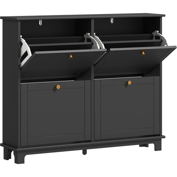 HOMCOM Narrow Shoe Storage Cabinet, Slim Shoe Cabinet with 4 Flip Drawers, Adjustable Shelves for 16 Pairs of Shoes, Black