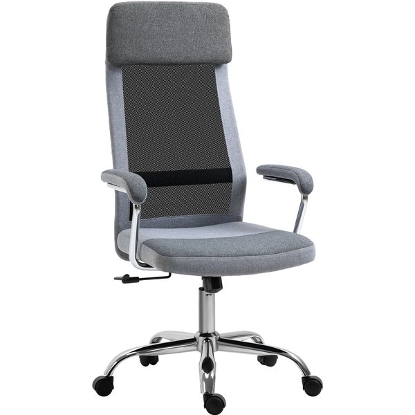 Vinsetto Linen-Feel Mesh Fabric Office Chair: High Back Swivel Desk Chair with Arms, Wheels, Grey | Aosom Ireland