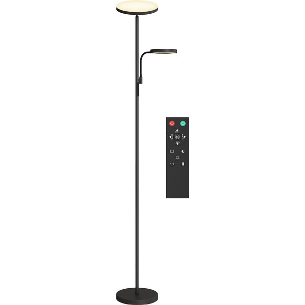 HOMCOM Stehlampe LED 42W dimmbar 2700K-6500K Stehlampen für das Wohnzimmer mit kontinuierlicher Farbvariation, 4 Szenenmodi, Fernbedienung und Touch-Steuerung, Speicherfunktion, Schwarz Aosom