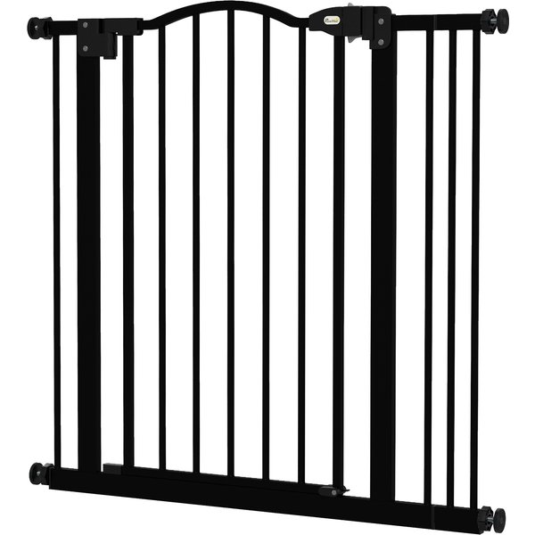 PawHut 78 cm Hundegitter für Innenbereich, Hundesicherheitsgitter, Erweiterbares Hundegitter 74-87 cm mit Doppelschloss und automatischer Schließung für Treppen und Türen, Schwarz Aosom