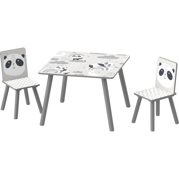 ZONEKIZ Set 3 Stück mit Tisch und 2 Stühlen für Kinder von 3-8 Jahren aus MDF und Kiefernholz, Kindertisch und Stühle mit Tiermotiven, Grau Aosom