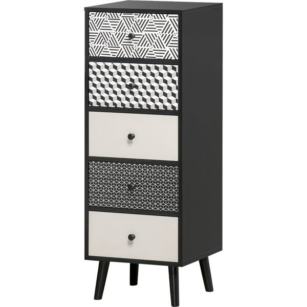 HOMCOM Mobile Schubladenkommode 5 Schubladen mit geometrischem Muster, modernes Möbel für Schlafzimmer und Eingangsbereich, 40x40x111,5 cm Schwarz Grau Aosom