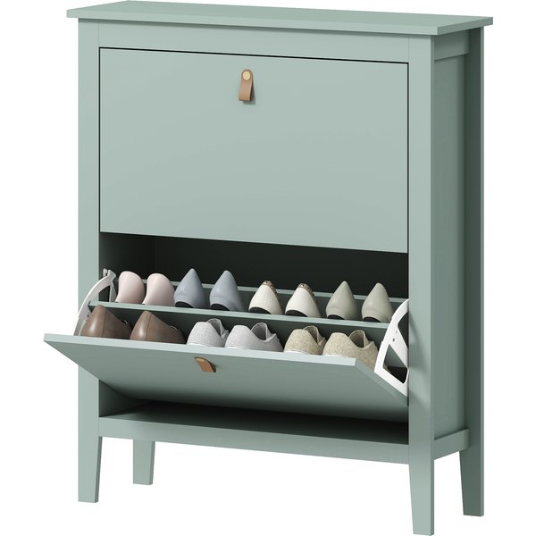 HOMCOM Schuhschrank Platzsparend mit 2 Kippbaren Schubladen für 14 Paar Schuhe, Eingangsmöbel mit Verstellbaren und Abnehmbaren Regalen für Schuhe bis Größe EU44, 80x24x95.5cm, Grün Aosom