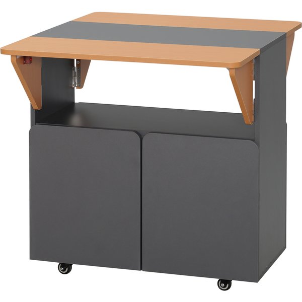 HOMCOM Klappbarer Platzspartisch für maximal 4 Personen mit 4 Rollen, Versteckter Regaleinheit und Schrank mit Türen, 70x83x75 cm, Gelb und Grau Aosom