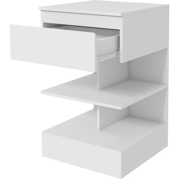HOMCOM Nachttisch Modern aus Spanplatte und MDF mit einer Schublade und 2 Regalen, 39x39x65 cm, Weiß Aosom