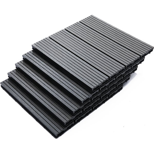 Outsunny Set 11 Rutschfeste Steckfliesen für den Außenbereich, Recycelte HDPE-Außenfliesen, 30x30x2,2 cm, Grau Aosom