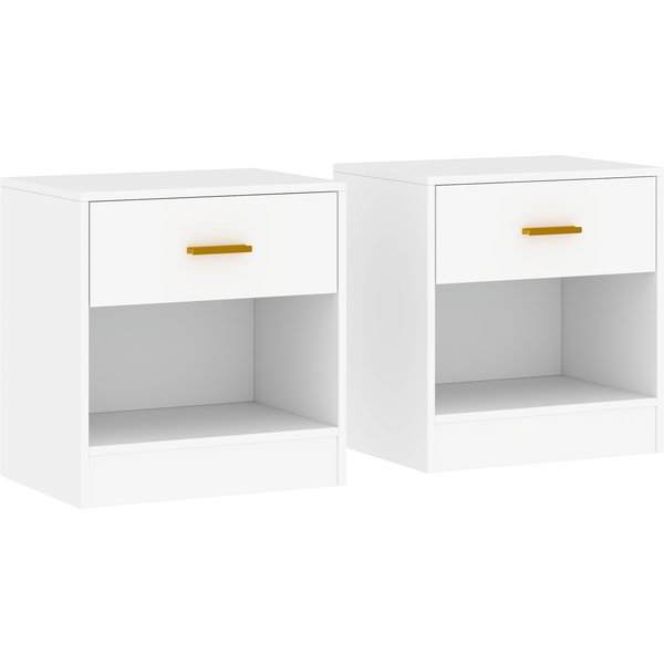 HOMCOM Set 2 Moderne Nachttische mit Schublade und offener Ablage, Nachttische für Schlafzimmer aus Spanplatte, 39x28x41 cm, Weiß Aosom