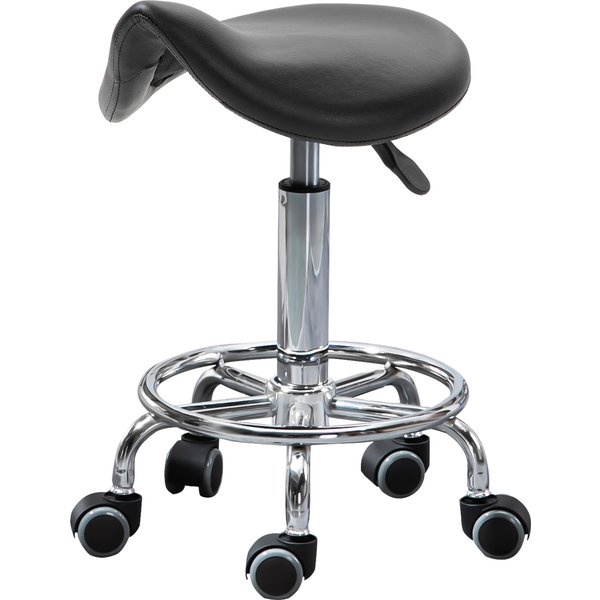 HOMCOM Hocker mit 5 Rollen, Höhenverstellbarer Hocker, Ergonomisch Gepolsterter Sitz aus Schaumstoff, Modernes Design, Vielseitig, 36,5x37,5x51-66 cm, Schwarz Aosom