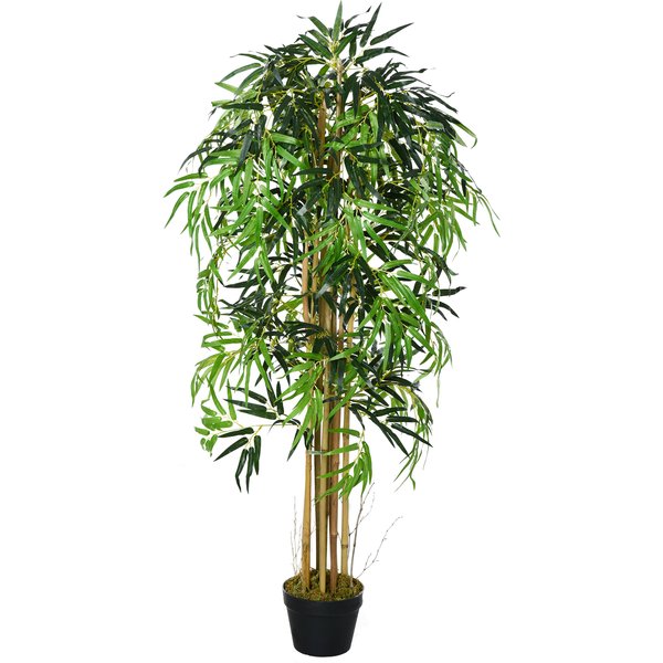 Outsunny Künstlicher Bambus 150cm mit Topf, Realistische Dekorative Kunstpflanze für Zuhause, Garten, Büro, Grün Aosom