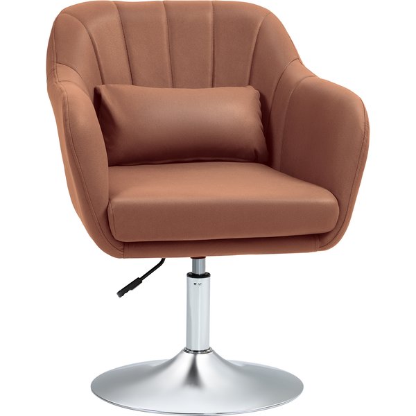 HOMCOM Lounge-Sessel Relaxstuhl Schlafzimmerstuhl hoher Komfort - Lordosenkissen Höhenverstellbar 360° drehbar Chrommetallfuß - Braun Aosom