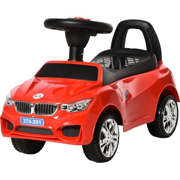 HOMCOM Kinderfahrzeug zum Reiten mit Lenkrad, Scheinwerfern und integrierter Musik, PP und Metall, 63,5x28x36 cm, Rot Aosom