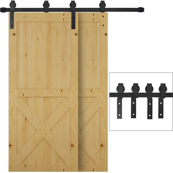 Homcom 2M Kit Porte Coulissante De Grange, Rail Porte Coulissante Double De 100 Cm De Large, éPaisseur 35-40 Mm, Charge 90 Kg-image