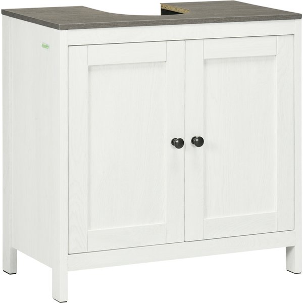 Kleankin Floor Standing Bathroom Sink Cabinet, Modern Under Sink Storage Cupboard with Adjustable Shelf, Double Doors, Antique White Aosom UK
