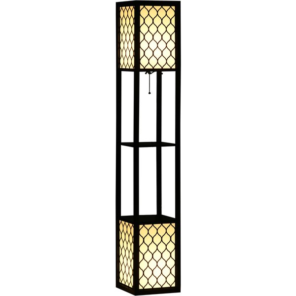 HOMCOM Floor Lamp w/ Shelves, Dual Light, Modern Tall Standing Lamps for Living Room, Bedroom, w/ Pull Chain Switch (Bulb not Included) Aosom UK