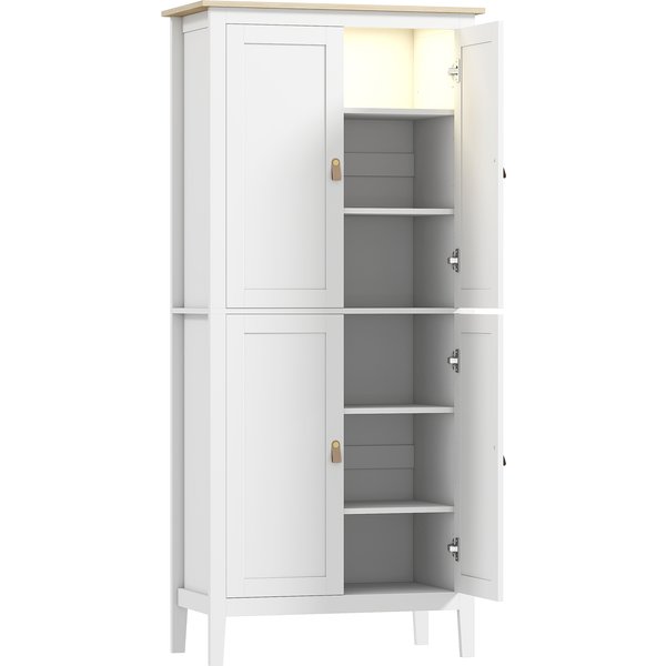 HOMCOM 176.5 cm Tall Pantry Cupboard with Motion Sensor LED Light - White | Aosom Ireland