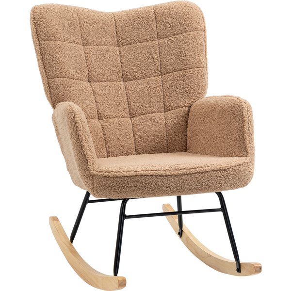 Homcom Fauteuil à Bascule Rocking Chair RevêTement Effet Laine BoucléE, Structure En Acier 71 X 98 X 101 Cm Marron-image