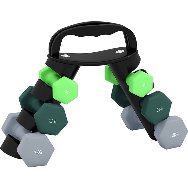 SPORTNOW Dumbbells Set with Storage Rack, 2 x 1kg, 2 x 2kg, 2 x 3kg, Green | Aosom Ireland