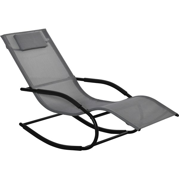 Outsunny Chaise Longue à Bascule Rocking Chair Ergonomique Avec TéTièRe Accoudoirs MéTal Galvanisé TextilèNe Gris-image