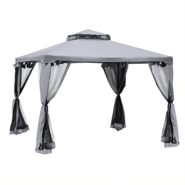 Outsunny Tonnelle De Jardin Pavillon De Jardin 3 X 3 M Double Toit Avec Moustiquaires Amovibles Gris Clair-image