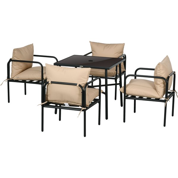 Outsunny Salon De Jardin Ensemble Table Et Chaises 5 PièCes 1 Table à Manger CarréE Et 4 Chaises 4 Coussins-image