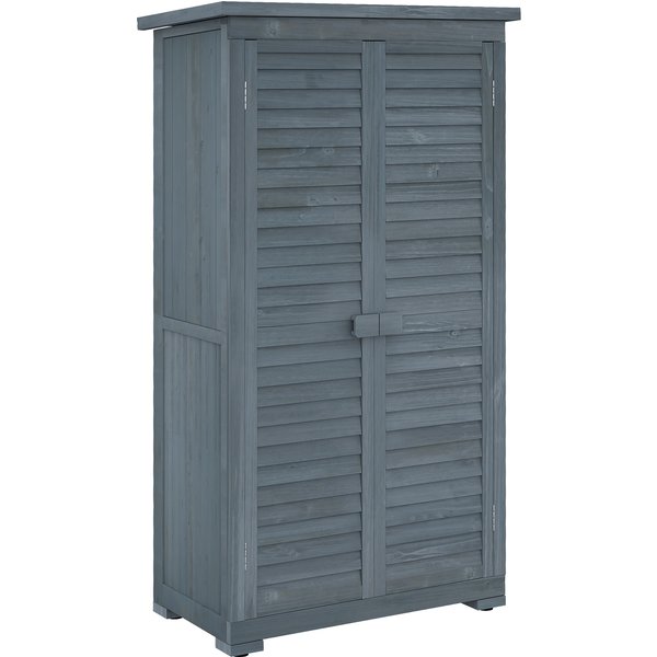 Outsunny 87 x 47 x 160cm Outdoor Storage Cabinet, with 3-Tier Shelves, Asphalt Roof & Double Door for Patio & Garden, Grey | Aosom Ireland
