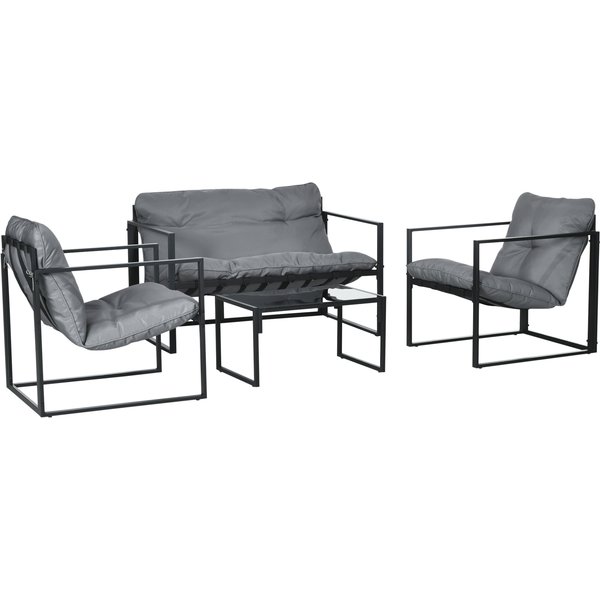 Outsunny Salon De Jardin 4 PièCes 4 Personnes Avec Canapé 2 Places, 2 Fauteuils Et 1 Table Basse Gris Aosom France-image