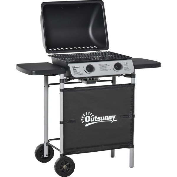 Outsunny 2 Burner Gas Barbecue Grill Propane Gas Cooking BBQ Grill 5.6 kW with Side Shelves Wheels | Aosom Ireland