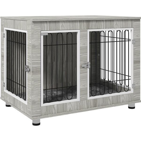 PawHut Indoor Dog Kennel w/ Soft Cushion, Double Door for Large Dogs, 106 x 74 x 81.5cm, Grey | Aosom Ireland
